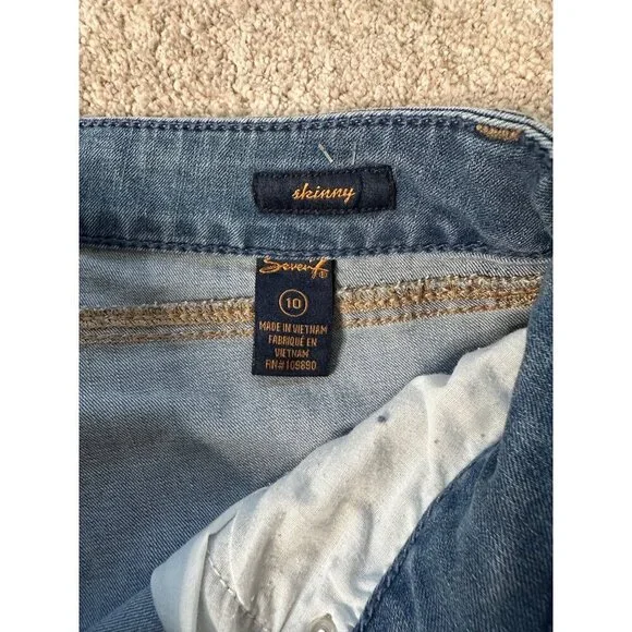 Seven Skinny Women’s Stretch Denim Size 10 Blue Capris Jeans Embroidered Pockets - Picture 2 of 7